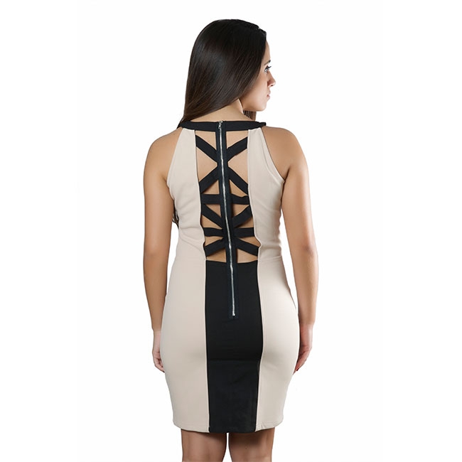 Vestido crema con negro