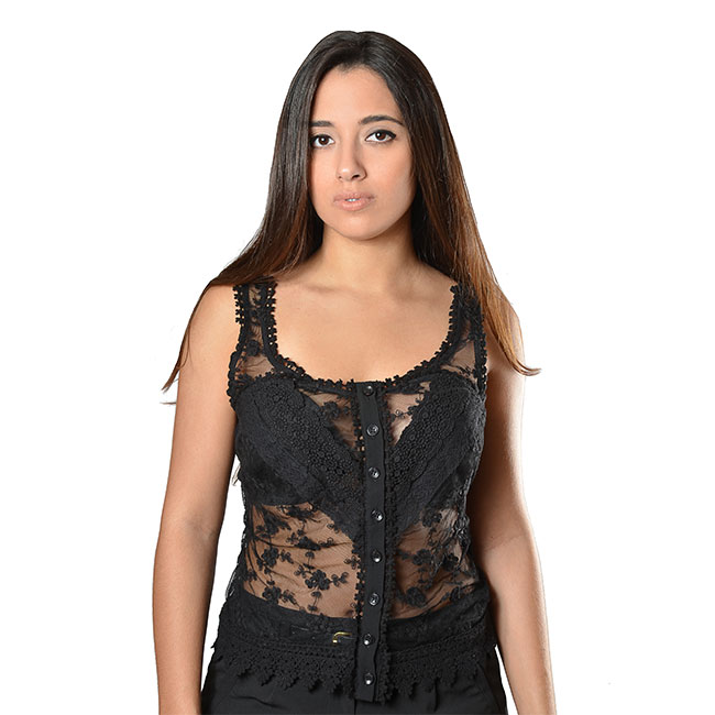 Blusa negra transparente bordada